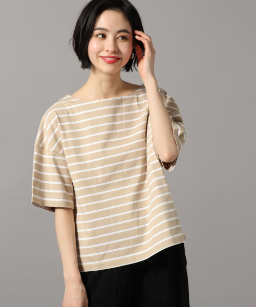 LOWRYS FARM（ローリーズファーム）の「ＵＳＡボーダーＳＳ　819792（Tシャツ/カットソー・レディース・ベージュ/ネイビー/ブラウン/レッド/グリーン/アイボリー・FREE）」の4枚目の写真