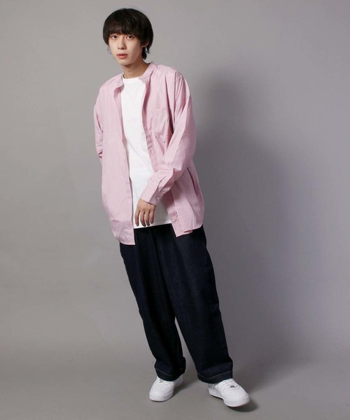 ビッグシルエット シャツ ブラウス Astronomy アストロノミー のファッション 長袖シャツ 長袖シャツ オーバーサイズ トップス 無地 バンドカラー シャツ ブラウス ストライプ セール 最新 シャツ ブラウス