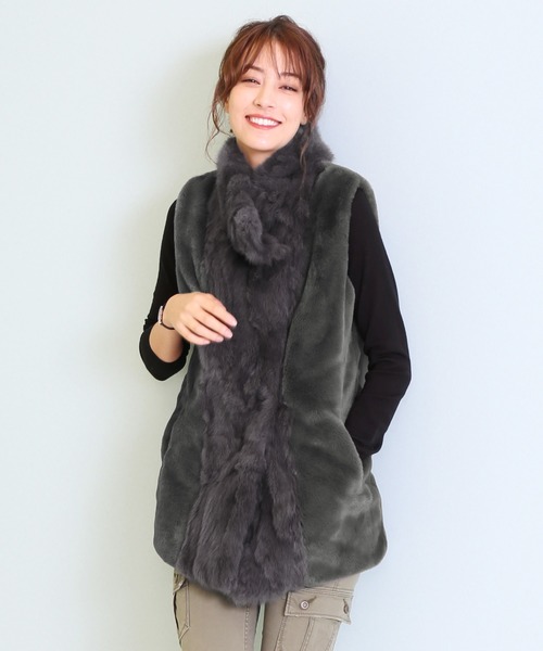 Filomo（フィローモ）の「[Filomo]ラビット＆フェイスレッキスファーベスト（ベスト・レディース・ブラック/ネイビー/ダークグレー/モカ・M/L）」の3枚目の写真