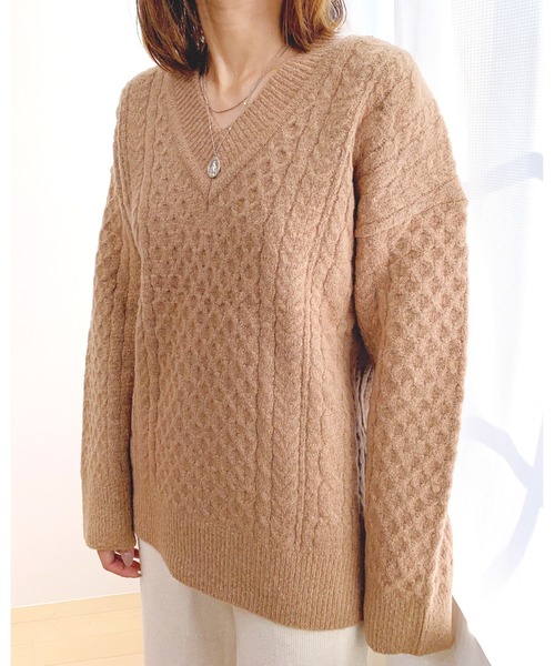 セール Vネック アラン編み ルーズ セーター ニット セーター Clea クレア のファッション通販 Zozotown