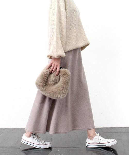 STYLEBLOCK（スタイルブロック）の「スムース起毛フレアスカート（スカート・レディース・ミント/モカ/ラベンダー/ライトベージュ・M）」の2枚目の写真