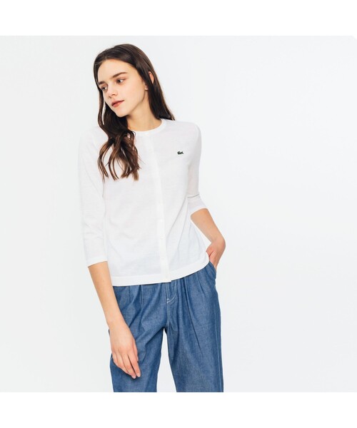 LACOSTE（ラコステ）の「3/4スリーブニットカーディガン（カーディガン/ボレロ・レディース・ホワイト/ネイビー/グリーン/ホワイト×ブルー/ブルー/イエロー・40/38/36/34）」の2枚目の写真