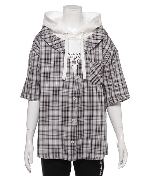 セール パーカーレイヤード風半袖チェックシャツ シャツ ブラウス Blue Cross Girls ブルークロスガールズ のファッション通販 Zozotown