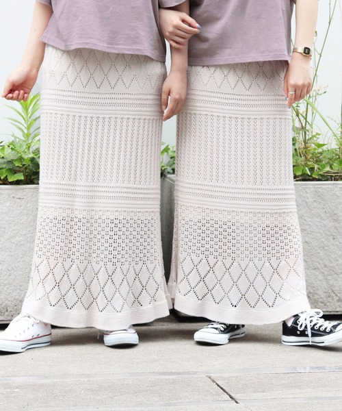 PairPair（ペアペア）の「透かし編みニットスカート（スカート・レディース・ブラック/アイボリー/モカ・FREE）」の2枚目の写真