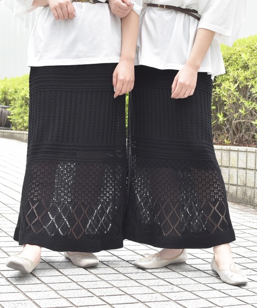 PairPair（ペアペア）の「透かし編みニットスカート（スカート・レディース・ブラック/アイボリー/モカ・FREE）」の3枚目の写真