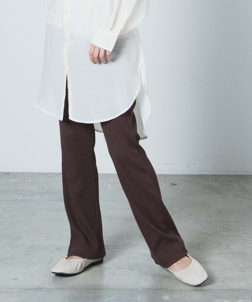 WEGO（ウィゴー）の「WEGO/リブイージーパンツ（スラックス・レディース・ブラック/ブラウン/パープル/ダークグリーン/ブルー・FREE）」の2枚目の写真