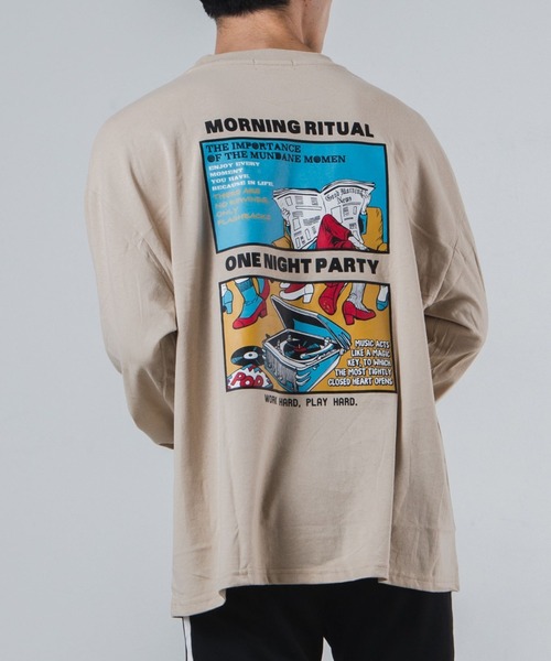 WEGO(ウィゴー)の「WEGO/レトロロゴプリントBIGロンT(Tシャツ/カットソー・メンズ・ホワイト/ベージュ/ブラウン/スミクロ・MEDIUM/LARGE)」の4枚目の写真