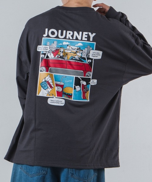 WEGO(ウィゴー)の「WEGO/レトロロゴプリントBIGロンT(Tシャツ/カットソー・メンズ・ホワイト/ベージュ/ブラウン/スミクロ・MEDIUM/LARGE)」の3枚目の写真