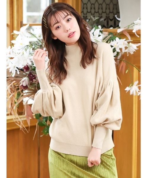 fifth calin（フィフスカラン）の「ボリュームスリーブカラーニット（ニット/セーター・レディース・パープル/グリーン/ベージュ・MEDIUM）」の2枚目の写真