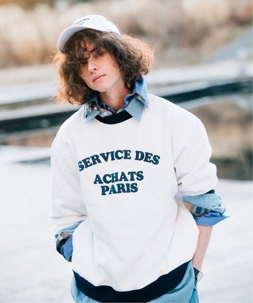 417 EDIFICE（フォーワンセブンエディフィス）の「◆【BIG SHIRTS / ビックシャツ】 ACHATS PARIS リンガースウェット（Tシャツ/カットソー・メンズ・ホワイト/ネイビー・SMALL/MEDIUM/LARGE）」の2枚目の写真
