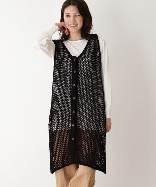 SHOO・LA・RUE（シューラルー）の「◆【2点セット】2WAYメッシュ編みベスト＋Tシャツ（その他トップス・レディース・ブラック/ライトグリーン/ナチュラル・02/03/04）」の2枚目の写真