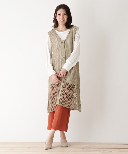 SHOO・LA・RUE（シューラルー）の「◆【2点セット】2WAYメッシュ編みベスト＋Tシャツ（その他トップス・レディース・ブラック/ライトグリーン/ナチュラル・02/03/04）」の5枚目の写真