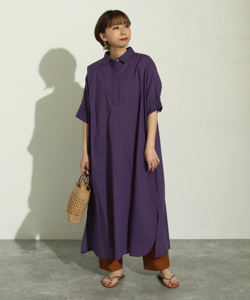 Factor=（ファクターイコール）の「袖レーススキッパーシャツワンピース（シャツワンピース・レディース・グリーン/ネイビー/パープル/ブラック・FREE）」の4枚目の写真