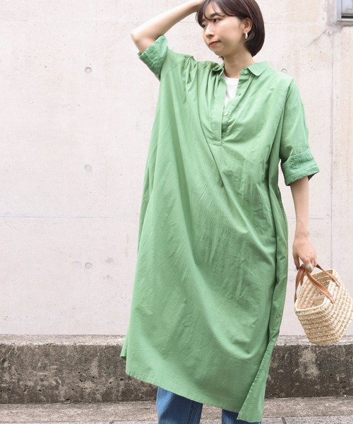 Factor=（ファクターイコール）の「袖レーススキッパーシャツワンピース（シャツワンピース・レディース・グリーン/ネイビー/パープル/ブラック・FREE）」の2枚目の写真