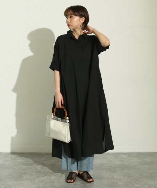 Factor=（ファクターイコール）の「袖レーススキッパーシャツワンピース（シャツワンピース・レディース・グリーン/ネイビー/パープル/ブラック・FREE）」の17枚目の写真