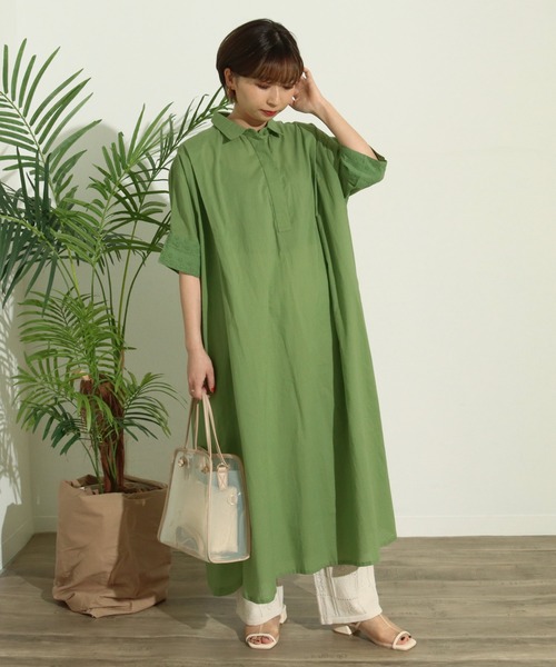 Factor=（ファクターイコール）の「袖レーススキッパーシャツワンピース（シャツワンピース・レディース・グリーン/ネイビー/パープル/ブラック・FREE）」の16枚目の写真