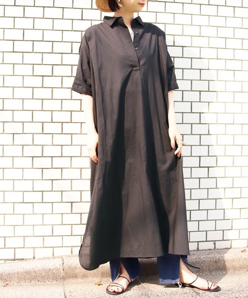 Factor=（ファクターイコール）の「袖レーススキッパーシャツワンピース（シャツワンピース・レディース・グリーン/ネイビー/パープル/ブラック・FREE）」の6枚目の写真