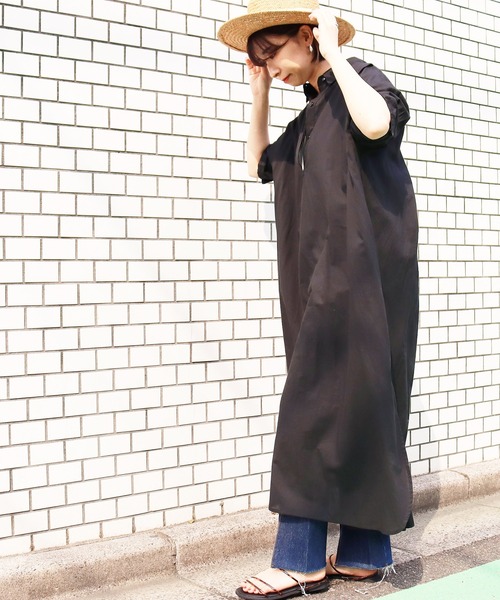 Factor=（ファクターイコール）の「袖レーススキッパーシャツワンピース（シャツワンピース・レディース・グリーン/ネイビー/パープル/ブラック・FREE）」の5枚目の写真