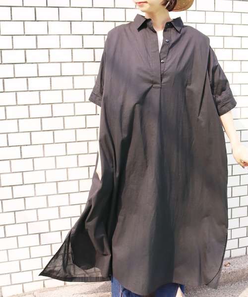 Factor=（ファクターイコール）の「袖レーススキッパーシャツワンピース（シャツワンピース・レディース・グリーン/ネイビー/パープル/ブラック・FREE）」の9枚目の写真