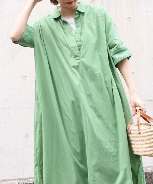 Factor=（ファクターイコール）の「袖レーススキッパーシャツワンピース（シャツワンピース・レディース・グリーン/ネイビー/パープル/ブラック・FREE）」の13枚目の写真