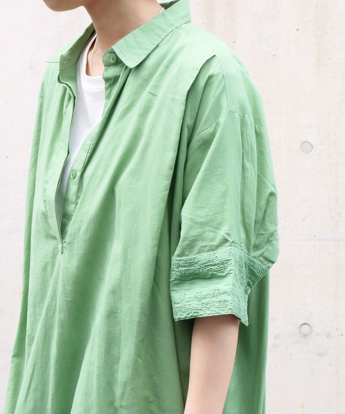 Factor=（ファクターイコール）の「袖レーススキッパーシャツワンピース（シャツワンピース・レディース・グリーン/ネイビー/パープル/ブラック・FREE）」の14枚目の写真