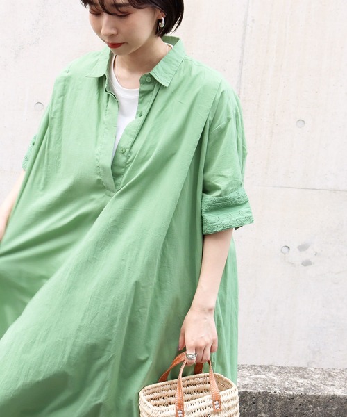 Factor=（ファクターイコール）の「袖レーススキッパーシャツワンピース（シャツワンピース・レディース・グリーン/ネイビー/パープル/ブラック・FREE）」の12枚目の写真