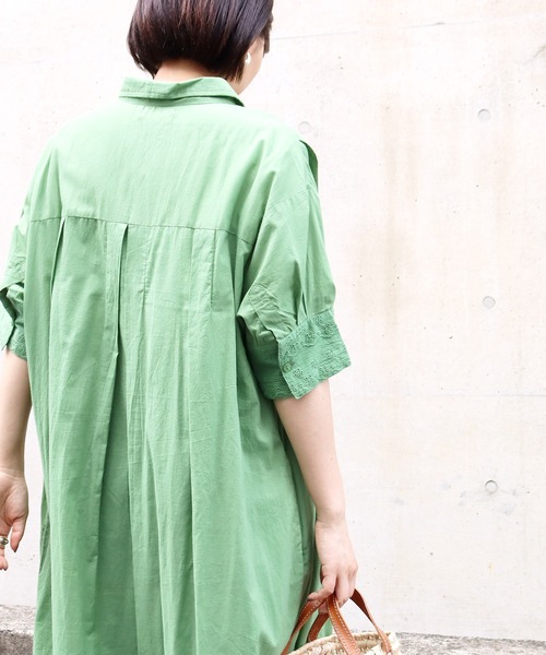 Factor=（ファクターイコール）の「袖レーススキッパーシャツワンピース（シャツワンピース・レディース・グリーン/ネイビー/パープル/ブラック・FREE）」の15枚目の写真