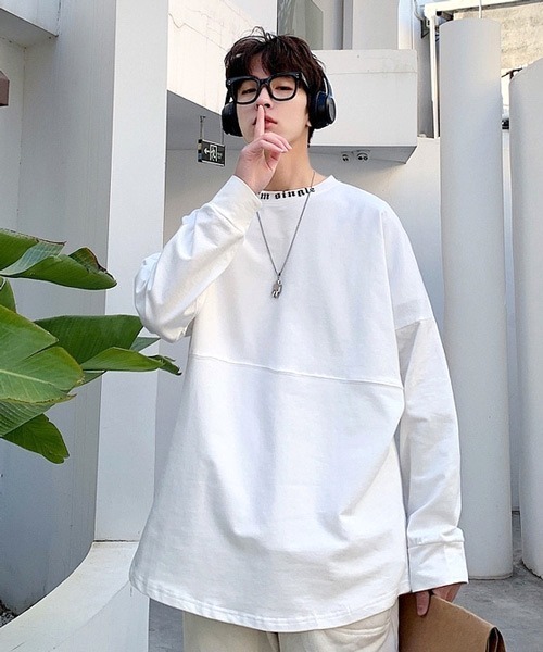 neos(ネオス)の「【neos -addictive design-】ルーズシルエット ネックロゴ バックプリント ロングスリーブ Tシャツ(Tシャツ/カットソー・メンズ・ベージュ/ブラック/ライトグリーン/ホワイト・MEDIUM/X-LARGE/LARGE)」の3枚目の写真
