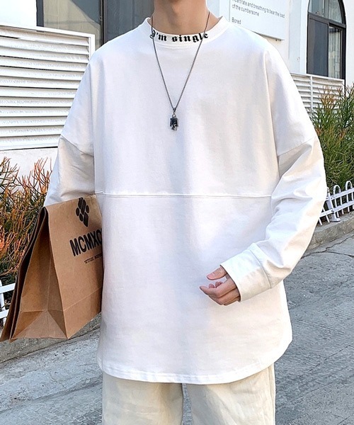 neos(ネオス)の「【neos -addictive design-】ルーズシルエット ネックロゴ バックプリント ロングスリーブ Tシャツ(Tシャツ/カットソー・メンズ・ベージュ/ブラック/ライトグリーン/ホワイト・MEDIUM/X-LARGE/LARGE)」の5枚目の写真