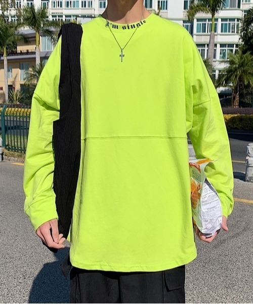 neos(ネオス)の「【neos -addictive design-】ルーズシルエット ネックロゴ バックプリント ロングスリーブ Tシャツ(Tシャツ/カットソー・メンズ・ベージュ/ブラック/ライトグリーン/ホワイト・MEDIUM/X-LARGE/LARGE)」の9枚目の写真