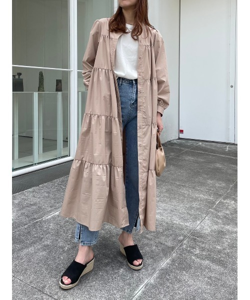 ベイジ CORRIS バンドカラー シャツ ワンピース ベージュ 4 ベイジ CORRIS バンドカラー シャツ ワンピース ベージュ 4
