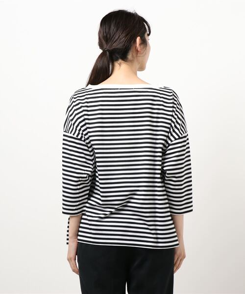 DouDou(ドゥドゥ)の「7分袖ボートネックボーダーT(Tシャツ/カットソー・レディース・ブラック/カーキ/ネイビー・FREE)」の5枚目の写真