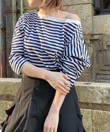 DouDou | 7分袖ボートネックボーダーT(Tシャツ/カットソー)