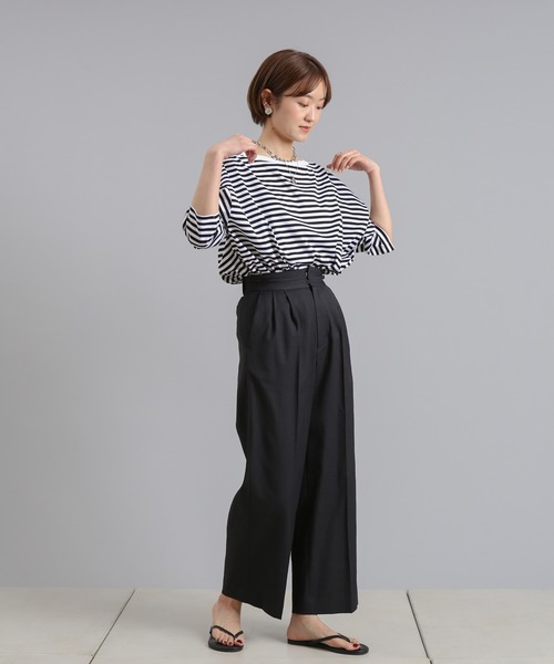 DouDou(ドゥドゥ)の「7分袖ボートネックボーダーT(Tシャツ/カットソー・レディース・ブラック/カーキ/ネイビー・FREE)」の7枚目の写真