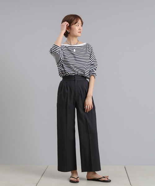 DouDou(ドゥドゥ)の「7分袖ボートネックボーダーT(Tシャツ/カットソー・レディース・ブラック/カーキ/ネイビー・FREE)」の8枚目の写真