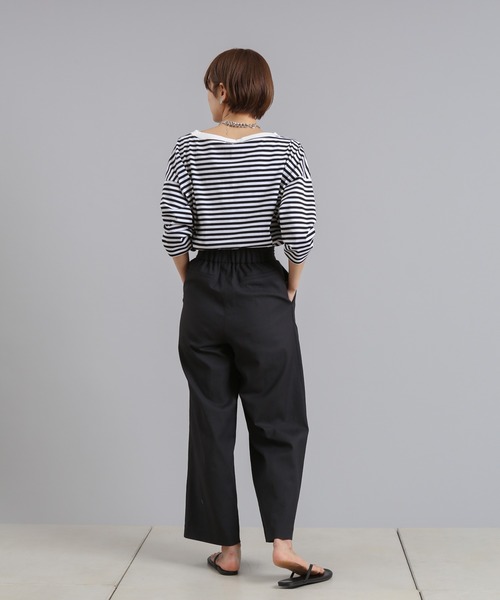 DouDou(ドゥドゥ)の「7分袖ボートネックボーダーT(Tシャツ/カットソー・レディース・ブラック/カーキ/ネイビー・FREE)」の9枚目の写真
