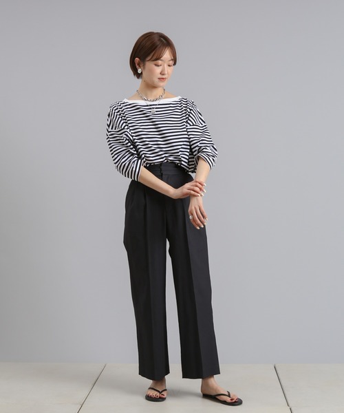 DouDou(ドゥドゥ)の「7分袖ボートネックボーダーT(Tシャツ/カットソー・レディース・ブラック/カーキ/ネイビー・FREE)」の10枚目の写真