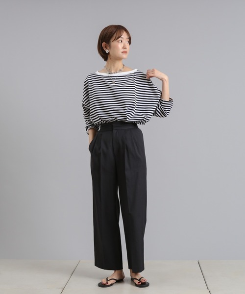 DouDou(ドゥドゥ)の「7分袖ボートネックボーダーT(Tシャツ/カットソー・レディース・ブラック/カーキ/ネイビー・FREE)」の11枚目の写真