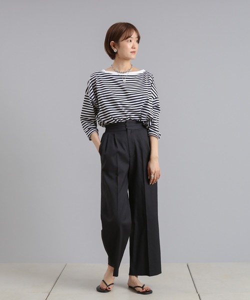DouDou(ドゥドゥ)の「7分袖ボートネックボーダーT(Tシャツ/カットソー・レディース・ブラック/カーキ/ネイビー・FREE)」の12枚目の写真