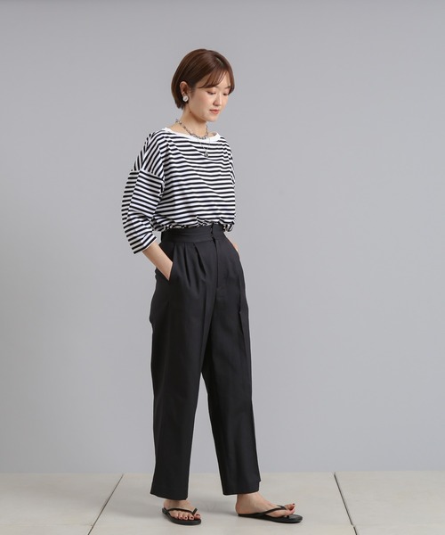 DouDou(ドゥドゥ)の「7分袖ボートネックボーダーT(Tシャツ/カットソー・レディース・ブラック/カーキ/ネイビー・FREE)」の13枚目の写真