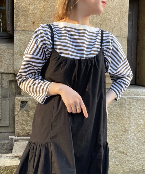 DouDou(ドゥドゥ)の「7分袖ボートネックボーダーT(Tシャツ/カットソー・レディース・ブラック/カーキ/ネイビー・FREE)」の22枚目の写真