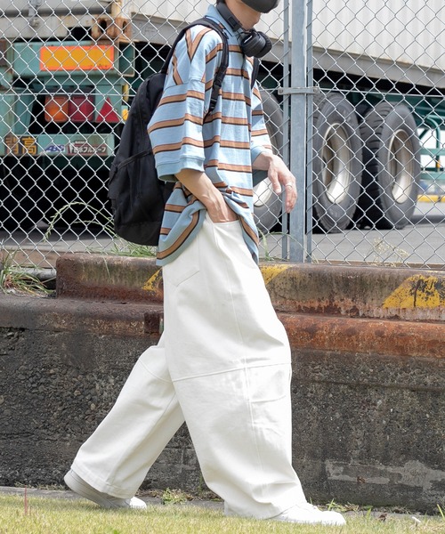 Perushu（ペルーシュ）の「レトロボーダーポロシャツ（ポロシャツ・メンズ・ライトブルー/オレンジ/ボルドー・MEDIUM/LARGE）」の6枚目の写真