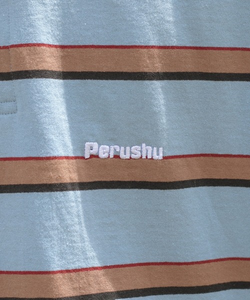 Perushu（ペルーシュ）の「レトロボーダーポロシャツ（ポロシャツ・メンズ・ライトブルー/オレンジ/ボルドー・MEDIUM/LARGE）」の14枚目の写真