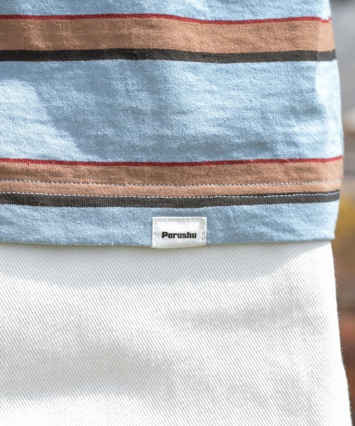 Perushu（ペルーシュ）の「レトロボーダーポロシャツ（ポロシャツ・メンズ・ライトブルー/オレンジ/ボルドー・MEDIUM/LARGE）」の15枚目の写真