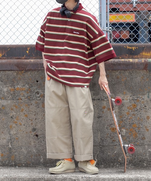 Perushu（ペルーシュ）の「レトロボーダーポロシャツ（ポロシャツ・メンズ・ライトブルー/オレンジ/ボルドー・MEDIUM/LARGE）」の16枚目の写真