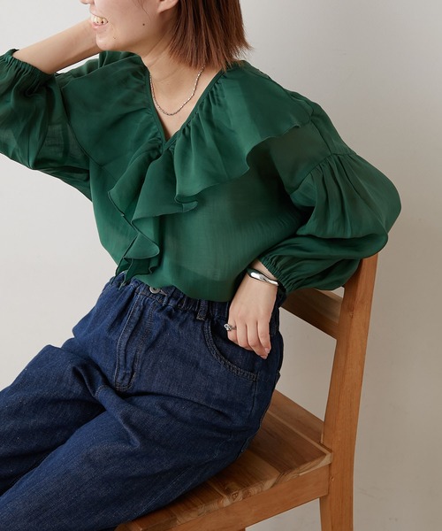 CIAOPANIC TYPY(チャオパニックティピー)の「【ZOZOTOWN限定】フリルシアーブラウス(シャツ/ブラウス・レディース・ブラック/ホワイト/グリーン/ピンク・ONE SIZE)」の9枚目の写真