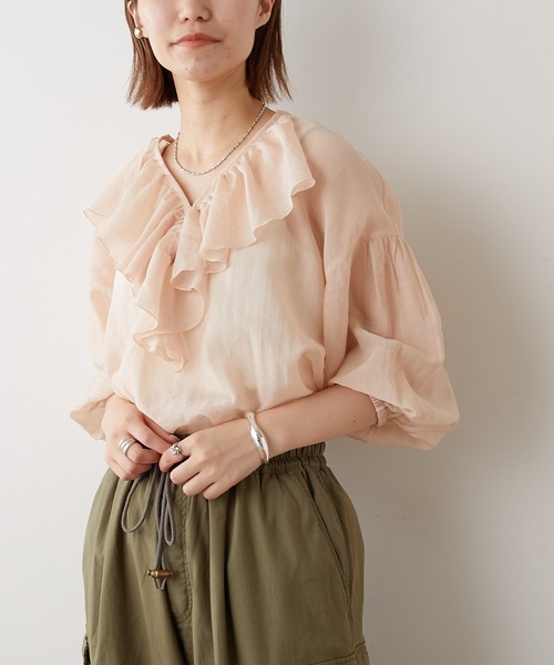 CIAOPANIC TYPY(チャオパニックティピー)の「【ZOZOTOWN限定】フリルシアーブラウス(シャツ/ブラウス・レディース・ブラック/ホワイト/グリーン/ピンク・ONE SIZE)」の13枚目の写真