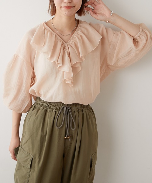 CIAOPANIC TYPY(チャオパニックティピー)の「【ZOZOTOWN限定】フリルシアーブラウス(シャツ/ブラウス・レディース・ブラック/ホワイト/グリーン/ピンク・ONE SIZE)」の14枚目の写真