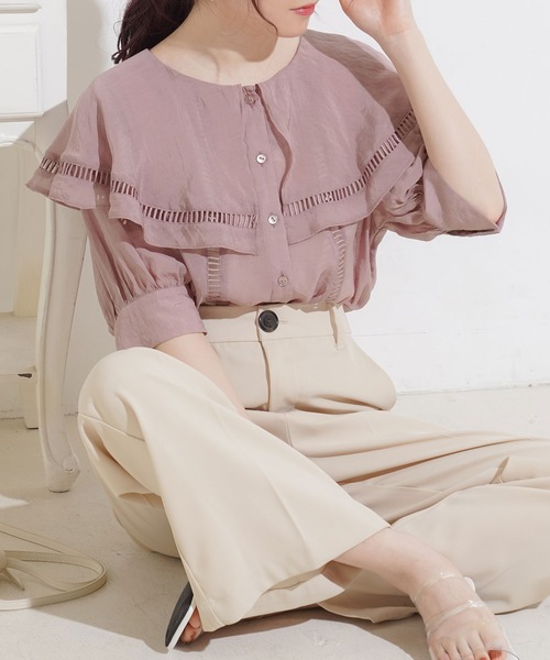 Newlyme（ニューリーミー）の「レースビッグ衿ブラウス（シャツ/ブラウス・レディース・ホワイト/ブラック/ラベンダー/キナリ・MEDIUM/LARGE）」の4枚目の写真