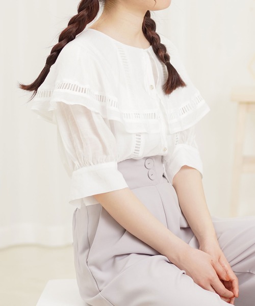 Newlyme（ニューリーミー）の「レースビッグ衿ブラウス（シャツ/ブラウス・レディース・ホワイト/ブラック/ラベンダー/キナリ・MEDIUM/LARGE）」の2枚目の写真